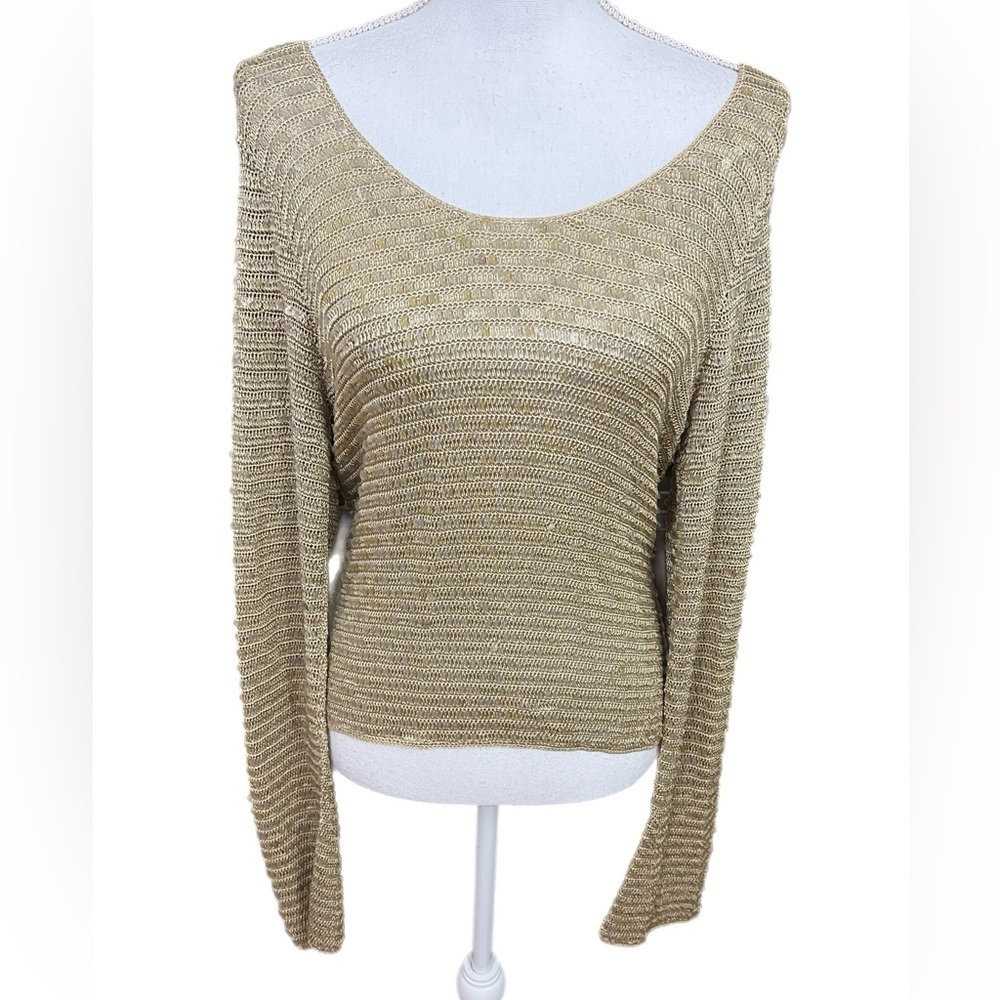 INC Petite Size Medium Beige Long Sleeve Sequins Top